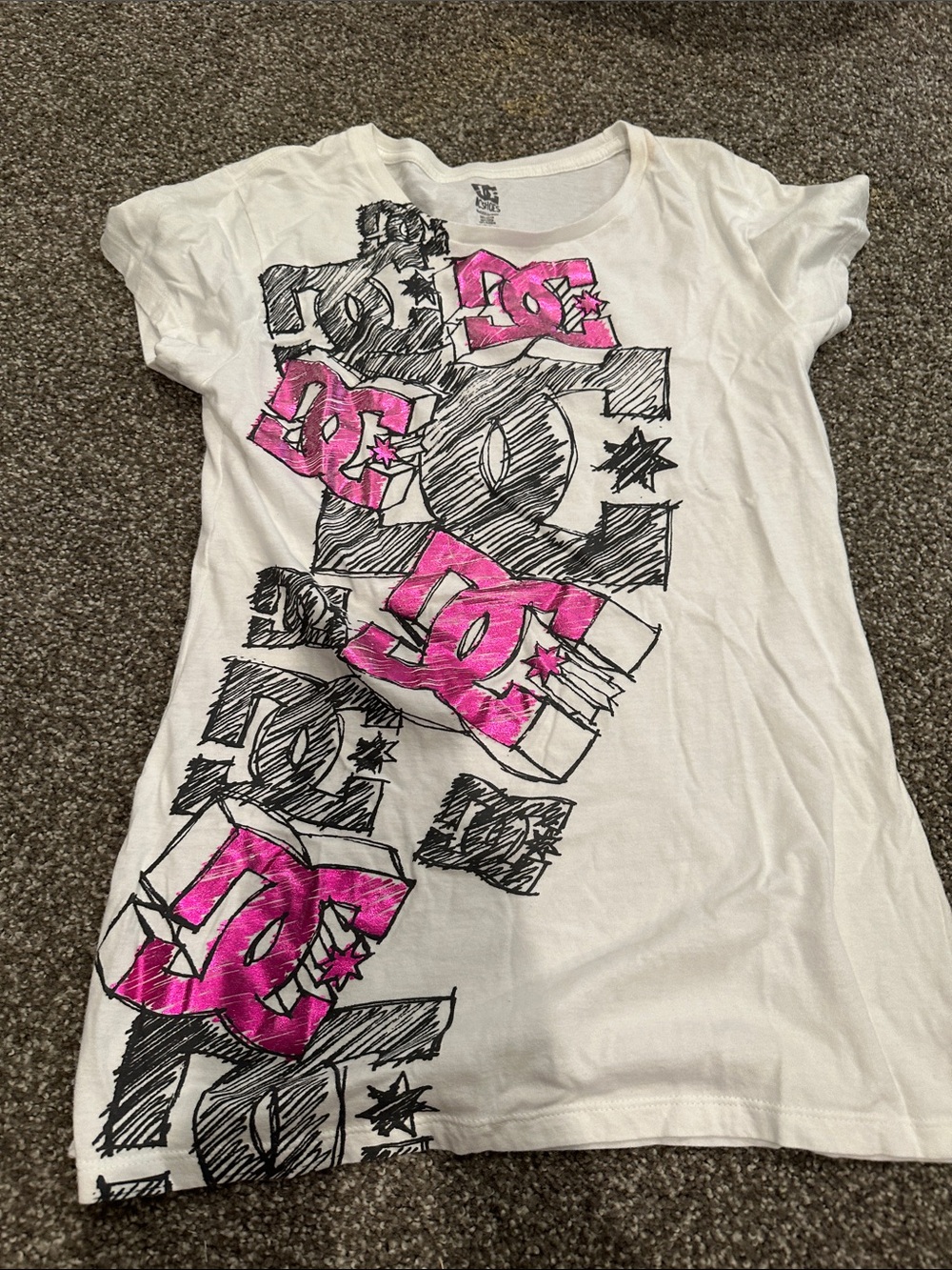 DC White T-Shirt with Pink and Black Logo Graphics